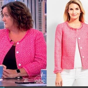 Talbots Pink Tweed Jacket Sz 24W WornonTV Katie Porters Barbie Core Blazer